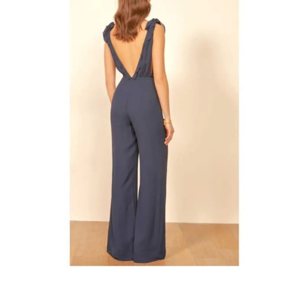 Reformation Deep Blue Ruffle Jumpsuit - Picture 2 of 14